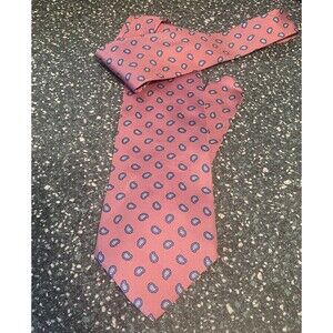 100% Silk Imported From Italy Classic Paisley Pink Blue JACQUARD WOVEN Necktie